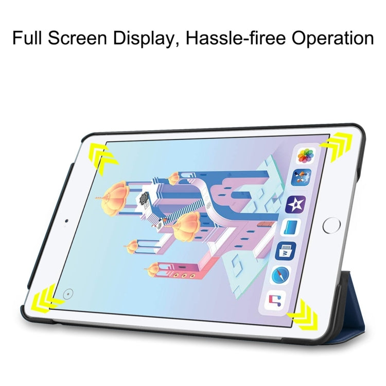 Custer Texture Horizontal Flip Smart PU Leather Case for iPad Mini 4 / Mini 5, with Sleep / Wake-up Function & Three-folding Holder (Blue)
