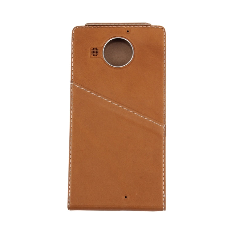 Vertical Flip Genuine Leather Case + QI Wireless Standard Charging Back Cover For Microsoft Lumia 950 XL(Brown)