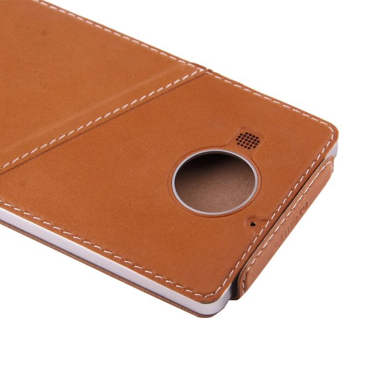 Vertical Flip Genuine Leather Case + QI Wireless Standard Charging Back Cover For Microsoft Lumia 950 XL(Brown)