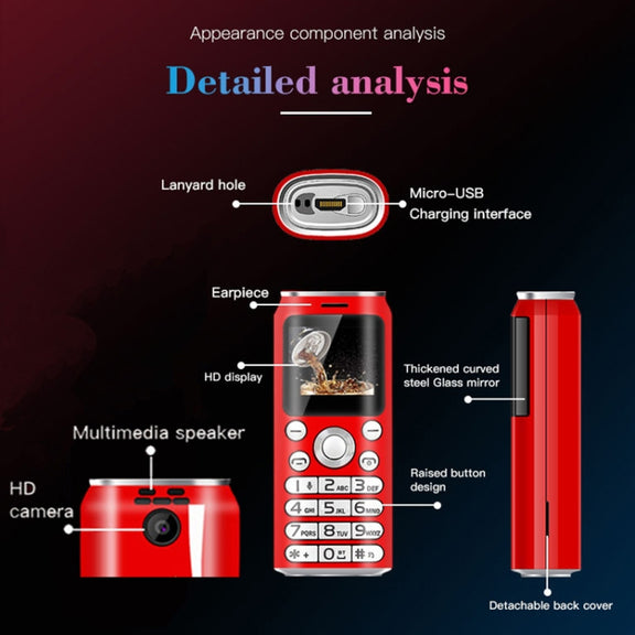 Satrend K8 Mini Mobile Phone, 1.0 inch, Hands Free Bluetooth Dialer Headphone, MP3 Music, Dual SIM, Network: 2G(Red)