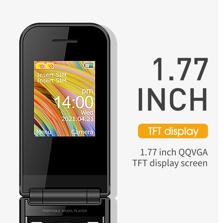 UNIWA F2720 Flip Phone, 1.77 inch, SC6531E, Support Bluetooth, FM, GSM, Dual SIM(Black)