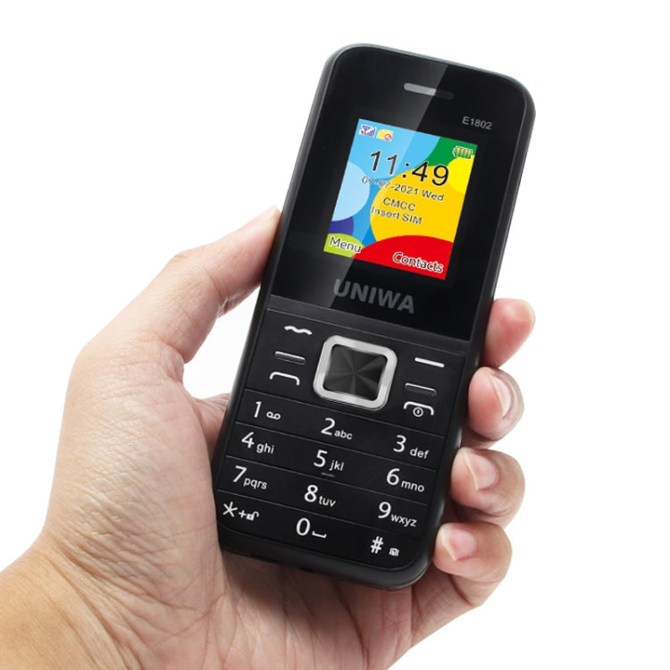 UNIWA E1802 Mobile Phone, 1.77 inch, 1800mAh Battery, SC6531DA, 21 Keys, Support Bluetooth, FM, MP3, MP4, GSM, Dual SIM(Black)