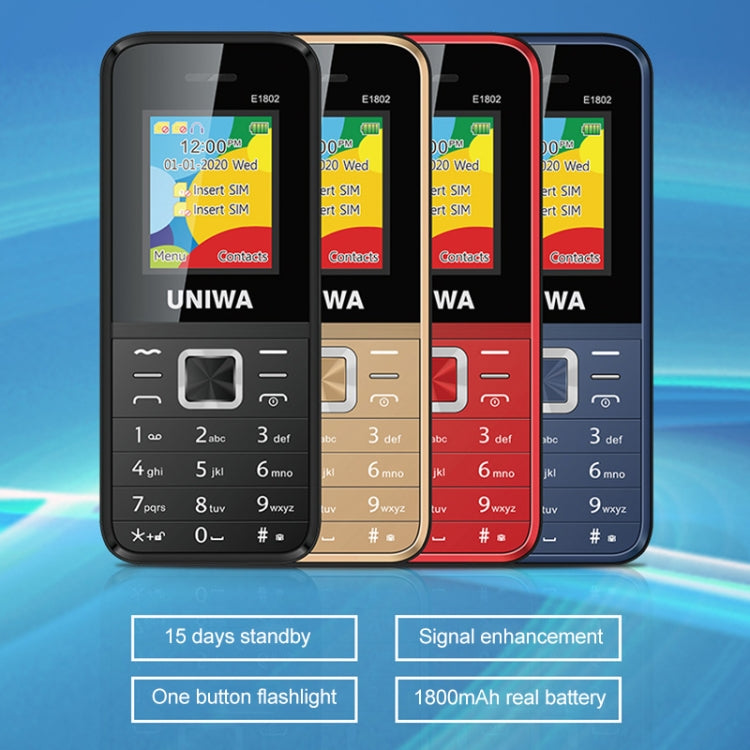 UNIWA E1802 Mobile Phone, 1.77 inch, 1800mAh Battery, SC6531DA, 21 Keys, Support Bluetooth, FM, MP3, MP4, GSM, Dual SIM(Blue)