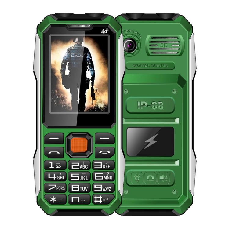 A6 Triple Proofing Elder Phone, Water-resistant Shockproof Dustproof, 6800mAh Battery, 2.4 inch, 21 Keys, Bluetooth, LED Flashlight, FM, SOS, Dual SIM, Network: 2G(Green)
