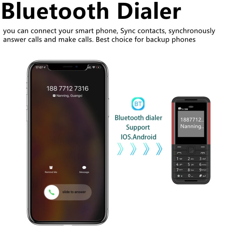 SERVO BM5310 Mini Mobile Phone, Russian Key, 1.33 inch, MTK6261D, 21 Keys, Support Bluetooth, FM, Magic Sound, Auto Call Record, GSM, Triple SIM (Black Red)