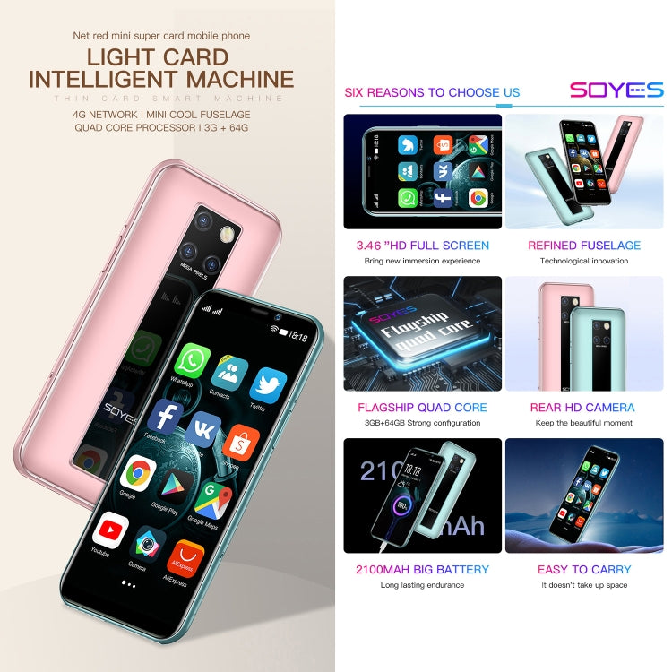 SOYES S10H, 3GB+64GB, Face Identification, 3.46 inch Android 9.0 MTK6739CW Quad Core up to 1.28GHz, Dual SIM, Bluetooth, WiFi, GPS, Network: 4G(Emerald)