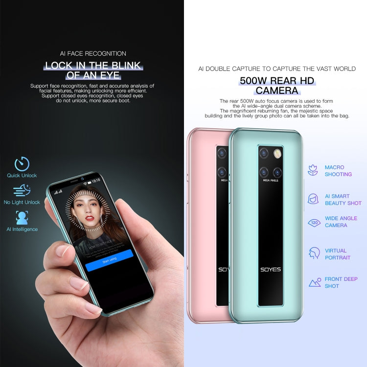 SOYES S10H, 3GB+64GB, Face Identification, 3.46 inch Android 9.0 MTK6739CW Quad Core up to 1.28GHz, Dual SIM, Bluetooth, WiFi, GPS, Network: 4G(Emerald)