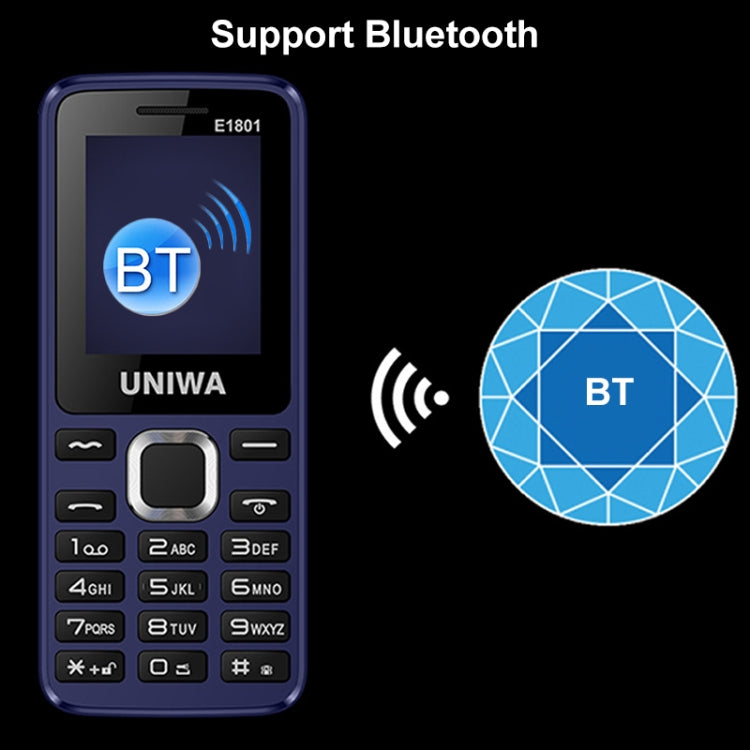 UNIWA E1801 Mobile Phone, 1.77 inch, 800mAh Battery, 21 Keys, Support Bluetooth, FM, MP3, MP4, GSM, Dual SIM(Blue)
