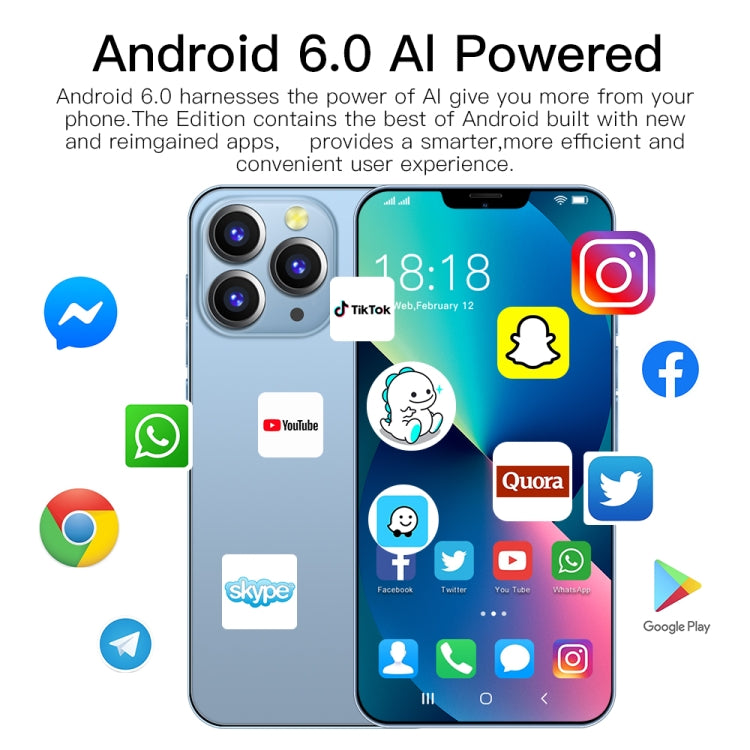 i13 ProMax, 1GB+8GB, 6.1 inch Drop Notch Screen, Face Identification, Android 6.0 MTK6580P Quad Core, Network: 3G, Dual SIM(White)