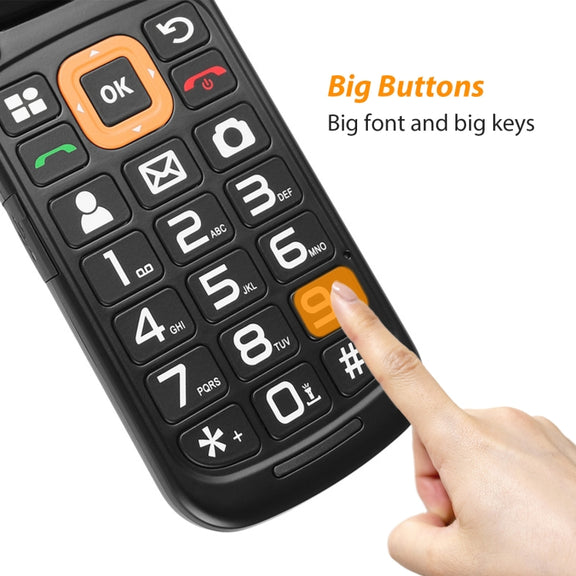 UNIWA V909T Flip Phone, 2.8 inch + 1.77 inch, UNISOC Tiger T107, Support Bluetooth, FM, Network: 4G, SOS, with Charge Dock Base(Black)