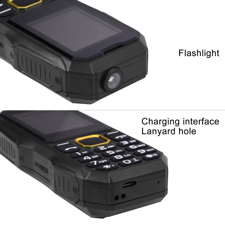 W2025 Triple Proofing Elder Phone, Water-resistant Shockproof Dustproof, 5800mAh Battery, 1.8 inch, 21 Keys, LED Flashlight, Dual SIM(Black)
