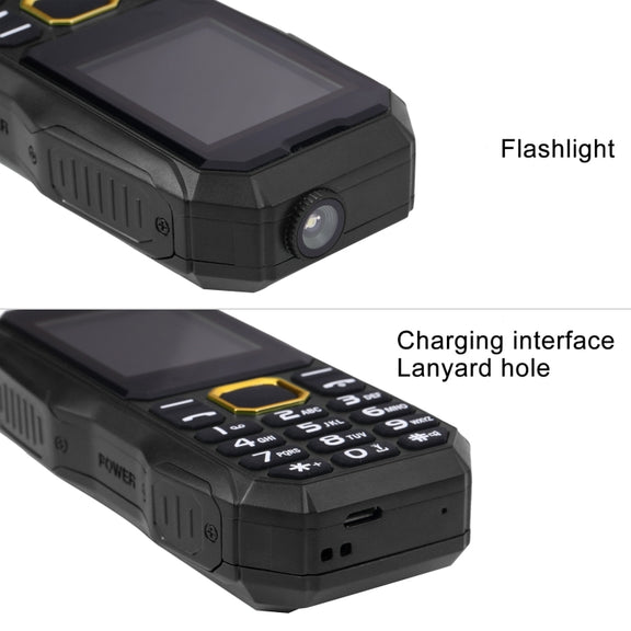 W2025 Triple Proofing Elder Phone, Water-resistant Shockproof Dustproof, 5800mAh Battery, 1.8 inch, 21 Keys, LED Flashlight, Dual SIM(Black)