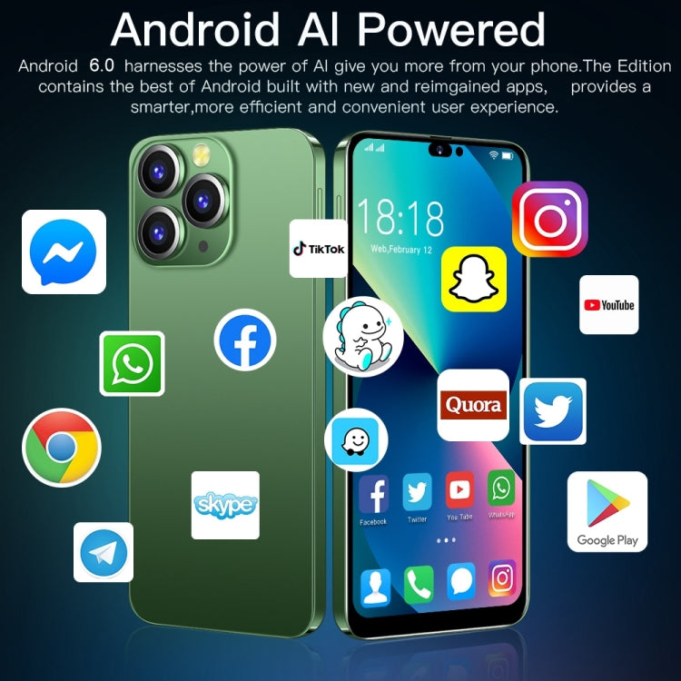 i14 Pro Max N85, 1GB+16GB, 6.3 inch Screen, Face Identification, Android 6.0 Spreadtrum 7731G Quad Core, Network: 3G, Dual SIM(Green)