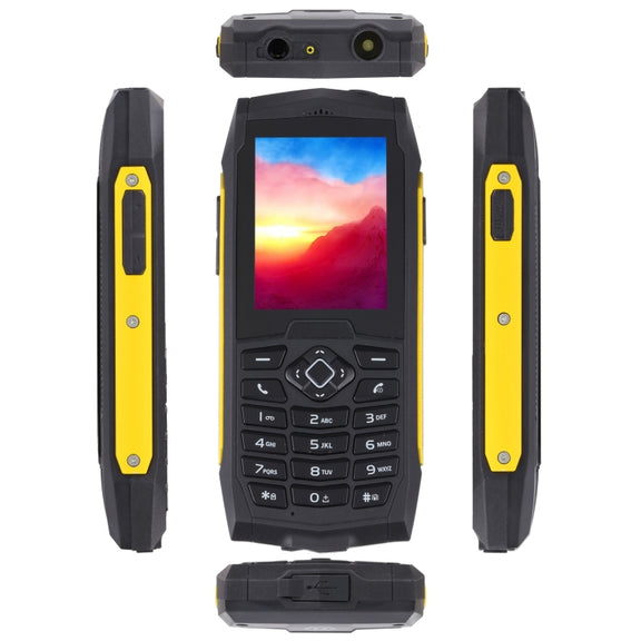 Rugtel R1D Rugged Phone, IP68 Water-resistant Dustproof Shockproof, 2.4 inch, MTK6261D, 2000mAh Battery, Loud Box Speaker, FM, Network: 2G, Dual SIM(Yellow)