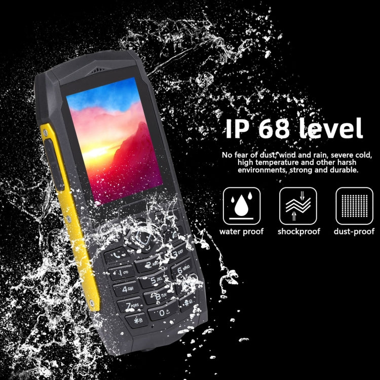 Rugtel R1D Rugged Phone, IP68 Water-resistant Dustproof Shockproof, 2.4 inch, MTK6261D, 2000mAh Battery, Loud Box Speaker, FM, Network: 2G, Dual SIM(Yellow)