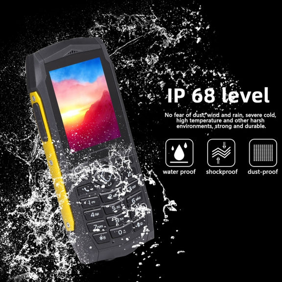 Rugtel R1D Rugged Phone, IP68 Water-resistant Dustproof Shockproof, 2.4 inch, MTK6261D, 2000mAh Battery, Loud Box Speaker, FM, Network: 2G, Dual SIM(Yellow)