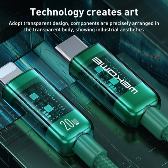 WK WDC-180 6A Pioneer Series USB to 8 Pin Transparent Fast Charge Data Cable, Length: 1m(Green)