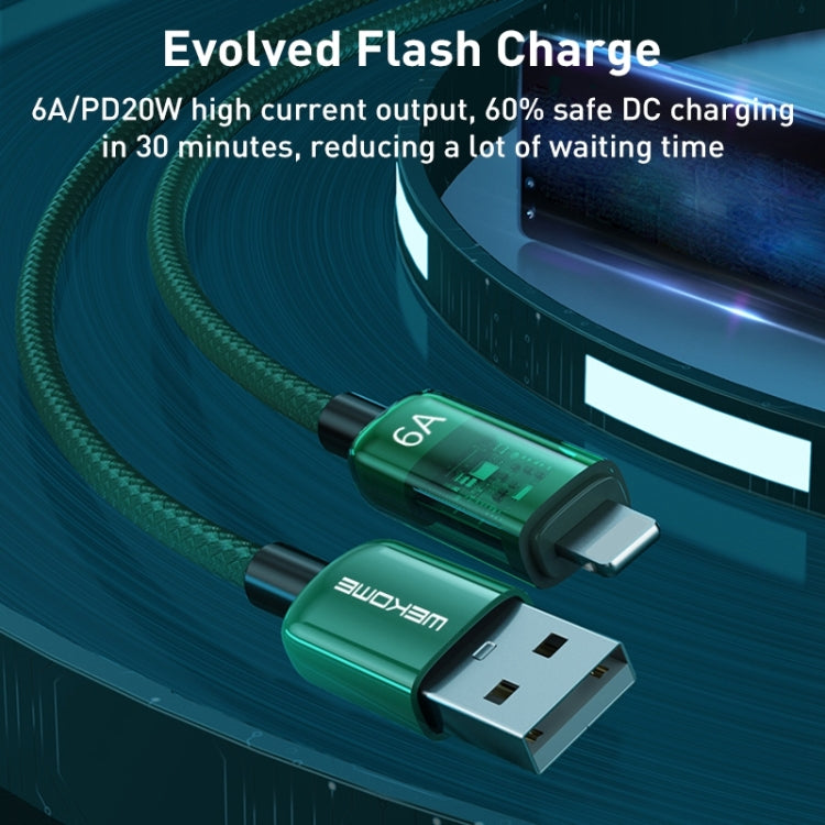 WK WDC-180 6A Pioneer Series USB to 8 Pin Transparent Fast Charge Data Cable, Length: 1m(Green)