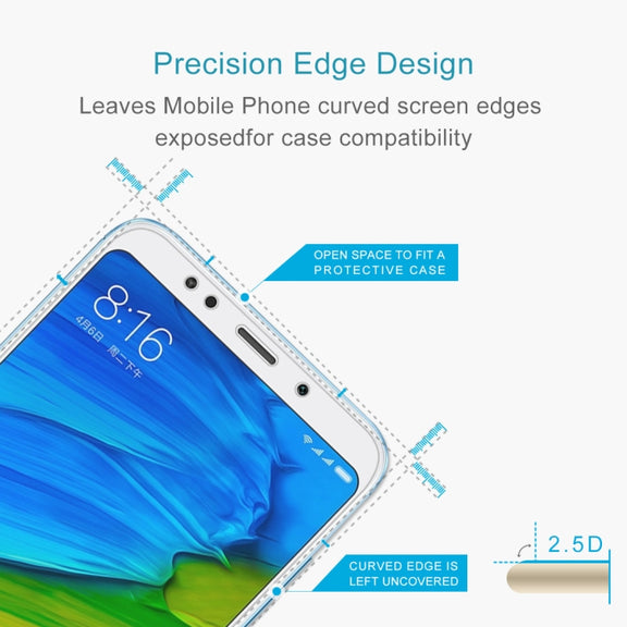 100 PCS for Xiaomi Redmi 5 Plus  0.26mm 9H Surface Hardness 2.5D Curved Edge Tempered Glass Screen Protector