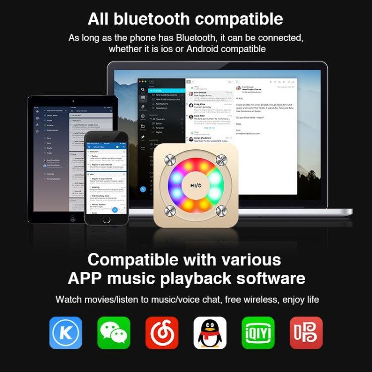 A9 Portable Bluetooth Stereo Speaker with Built-in MIC & Light, Support Hands-free Calls & TF Card & AUX IN, Bluetooth Distance: 10m(Black)