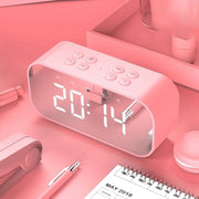 AEC BT501 Bluetooth 5.0 Mini Speaker with LED & Alarm Clock & Clock & Mirror, Support 32G TF Card(Pink)
