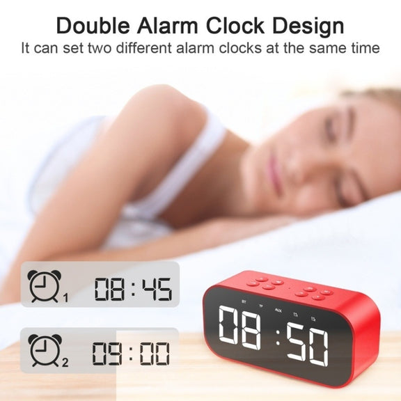 AEC BT501 Bluetooth 5.0 Mini Speaker with LED & Alarm Clock & Clock & Mirror, Support 32G TF Card(Red)