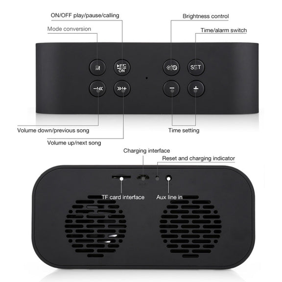 AEC BT501 Bluetooth 5.0 Mini Speaker with LED & Alarm Clock & Clock & Mirror, Support 32G TF Card(Red)