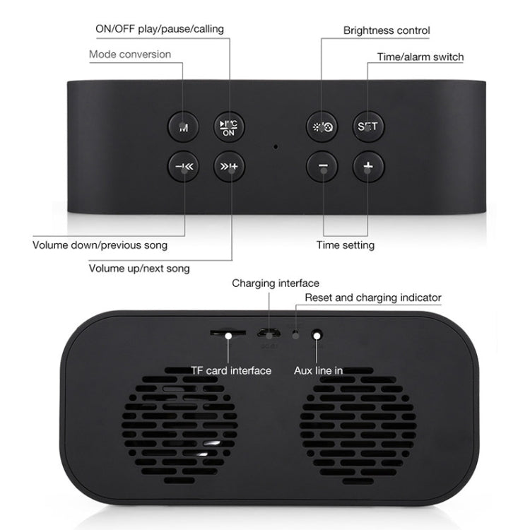 AEC BT501 Bluetooth 5.0 Mini Speaker with LED & Alarm Clock & Clock & Mirror, Support 32G TF Card(Red)