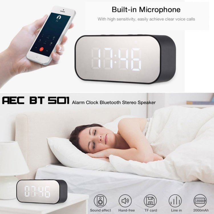 AEC BT501 Bluetooth 5.0 Mini Speaker with LED & Alarm Clock & Clock & Mirror, Support 32G TF Card(Red)
