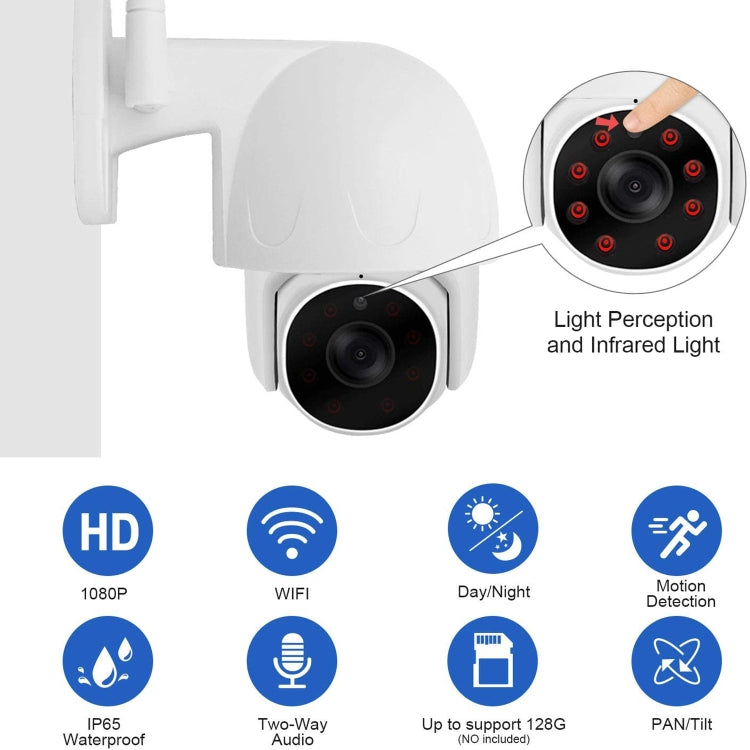 Tuya QX45 1080P Full HD IP65 Water-resistant 2.4G Wireless IP Camera, Support Amazon Alexa & Google Home & Motion Detection & Two-way Audio & Night Vision & TF Card, US Plug