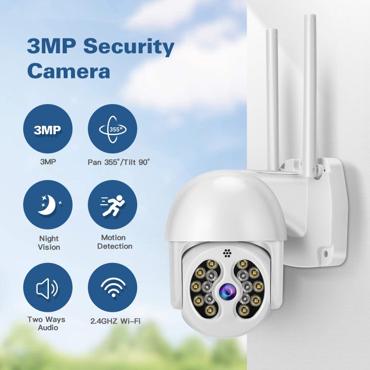 Tuya QX56 3.0 Million Pixels IP66 Water-resistant 2.4G Wireless IP Camera, Support Amazon Alexa & Google Home & Motion Detection & Two-way Audio & Full Color Night Vision & TF Card, EU Plug