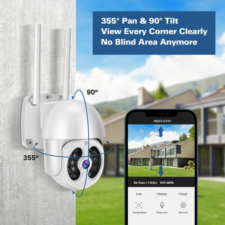 Tuya QX56 3.0 Million Pixels IP66 Water-resistant 2.4G Wireless IP Camera, Support Amazon Alexa & Google Home & Motion Detection & Two-way Audio & Full Color Night Vision & TF Card, US Plug