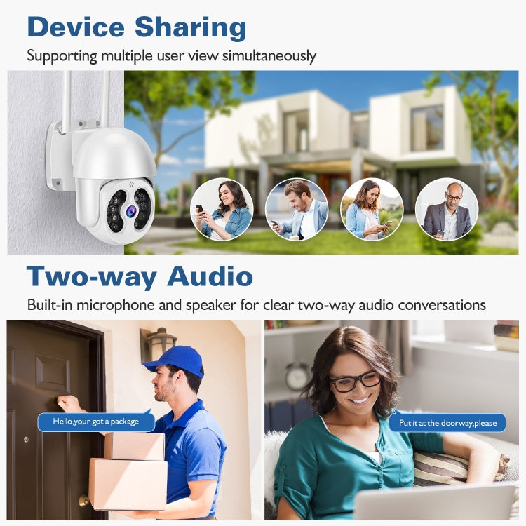 Tuya QX56 3.0 Million Pixels IP66 Water-resistant 2.4G Wireless IP Camera, Support Amazon Alexa & Google Home & Motion Detection & Two-way Audio & Full Color Night Vision & TF Card, EU Plug