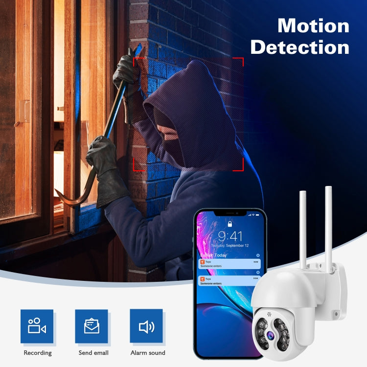Tuya QX56 3.0 Million Pixels IP66 Water-resistant 2.4G Wireless IP Camera, Support Amazon Alexa & Google Home & Motion Detection & Two-way Audio & Full Color Night Vision & TF Card, US Plug