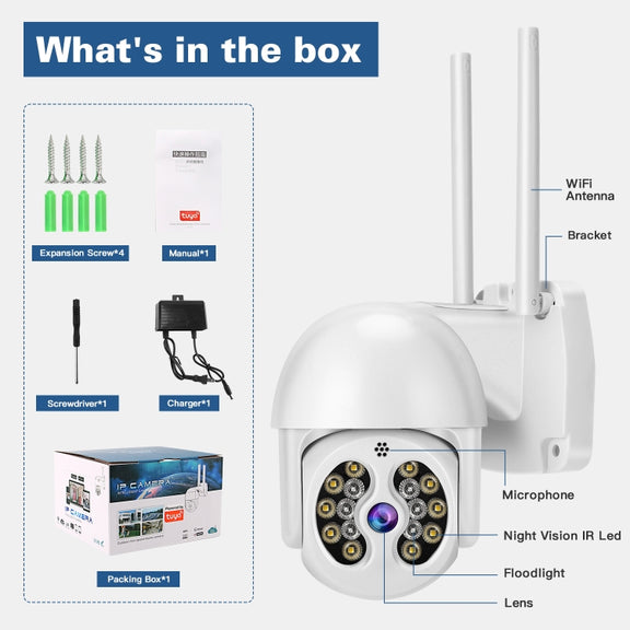 Tuya QX56 3.0 Million Pixels IP66 Water-resistant 2.4G Wireless IP Camera, Support Amazon Alexa & Google Home & Motion Detection & Two-way Audio & Full Color Night Vision & TF Card, US Plug