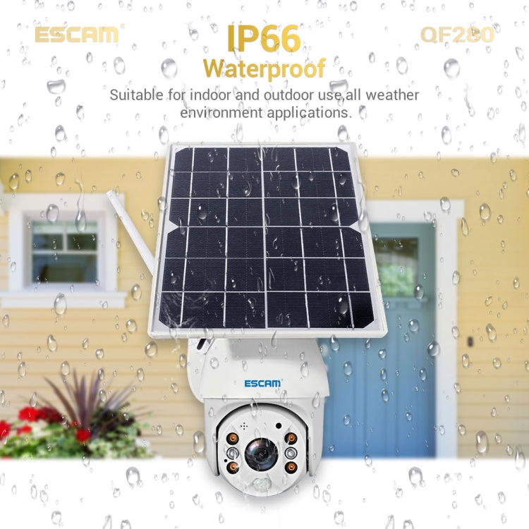 ESCAM QF280 HD 1080P IP66 Water-resistant WiFi Solar Panel PT IP Camera without Battery, Support Night Vision / Motion Detection / TF Card / Two Way Audio (White)