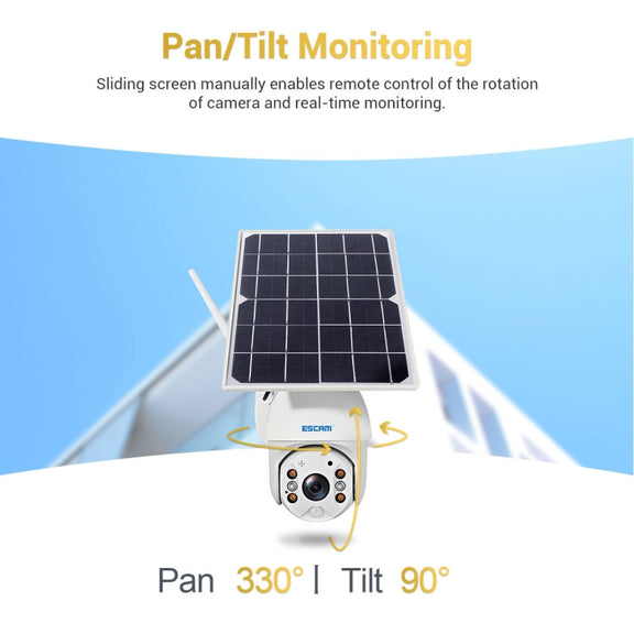 ESCAM QF280 HD 1080P IP66 Water-resistant WiFi Solar Panel PT IP Camera without Battery, Support Night Vision / Motion Detection / TF Card / Two Way Audio (White)