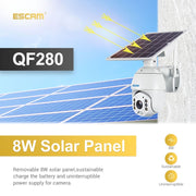 ESCAM QF280 HD 1080P IP66 Water-resistant WiFi Solar Panel PT IP Camera without Battery, Support Night Vision / Motion Detection / TF Card / Two Way Audio (White)