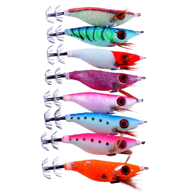 HENGJIA HENG JIA SJ011 8 in 1 10cm Noctilucent Plastic Hard Baits Squid Fishing Lures Set Fishing Tackle Baits, Random Color Delivery