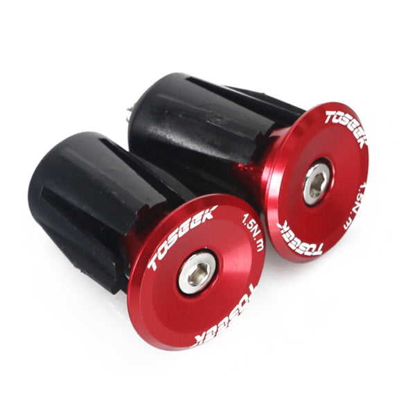 TOSEEK 1 Pair Mountain Bike Handlebar Grips Caps End Plug Aluminum Alloy Bicycle  Bar Ends Plug (Red)