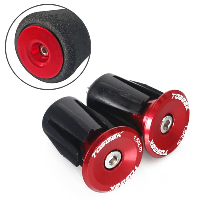 TOSEEK 1 Pair Mountain Bike Handlebar Grips Caps End Plug Aluminum Alloy Bicycle  Bar Ends Plug (Red)