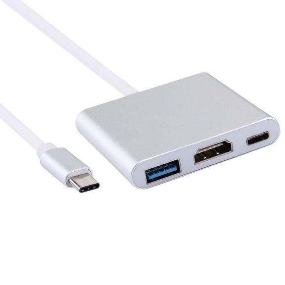 USB-C / Type-C 3.1 Male to USB-C / Type-C 3.1 Female & HDMI Female & USB 3.0 Female Adapter(Silver)