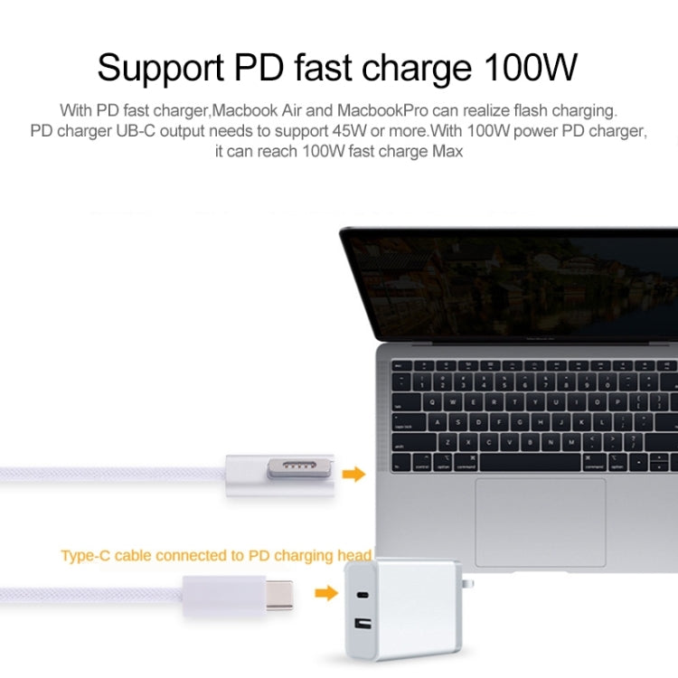 45W / 60W / 65W / 85W 5 Pin MagSafe 2 (T-Shaped) to USB-C / Type-C PD Charging Cable(White)