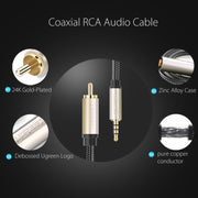UGREEN 3.5mm to RCA Audio Cable Xiaomi Mi 1/2 TV Digital SPDIF Cable, Length: 1m (Black)