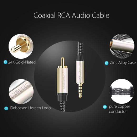 UGREEN 3.5mm to RCA Audio Cable Xiaomi Mi 1/2 TV Digital SPDIF Cable, Length: 2m (Black)