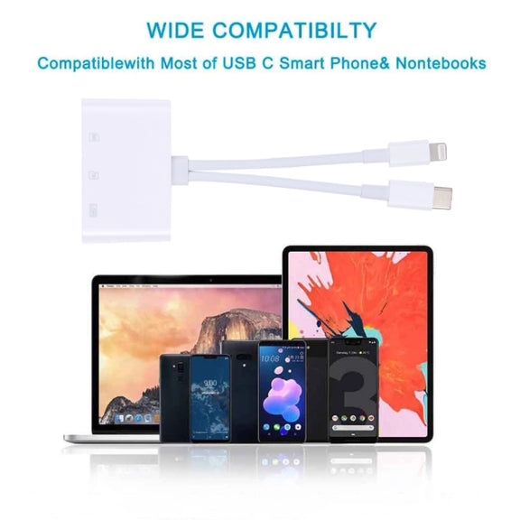 NK-103Pro 3 in 1 8 Pin + USB-C / Type-C Male to USB + TF / SD Card Reader