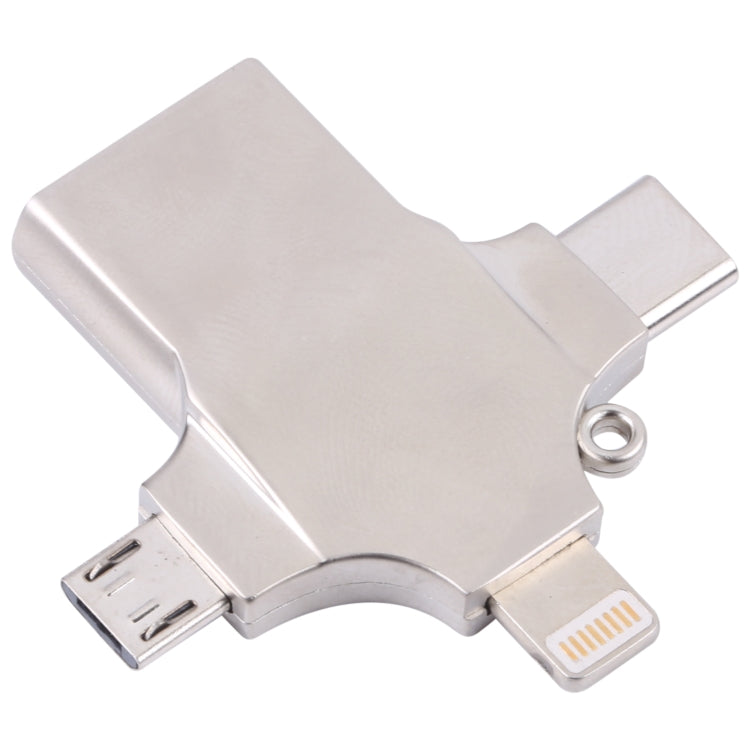 4 in 1  8 Pin + Micro USB + USB-C / Type-C to USB Metal Card Reader