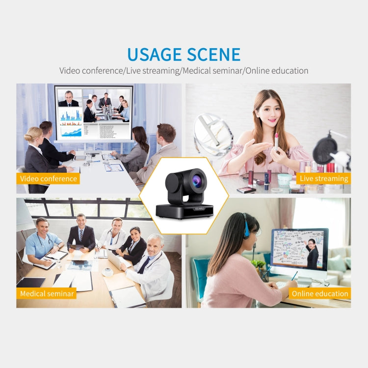 FEELWORLD USB10X 10X Optical Zoom 1080P USB PTZ Video Conference Camera, EU and US Plug(Black)