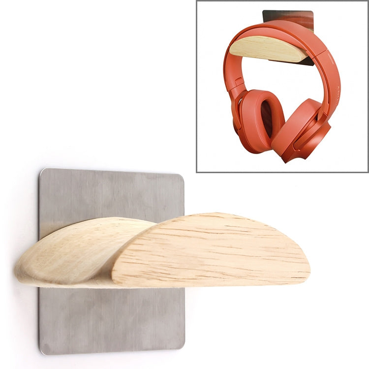 Square Stainless Steel Patch + Solid Wood Wall-mounted Headset Holder