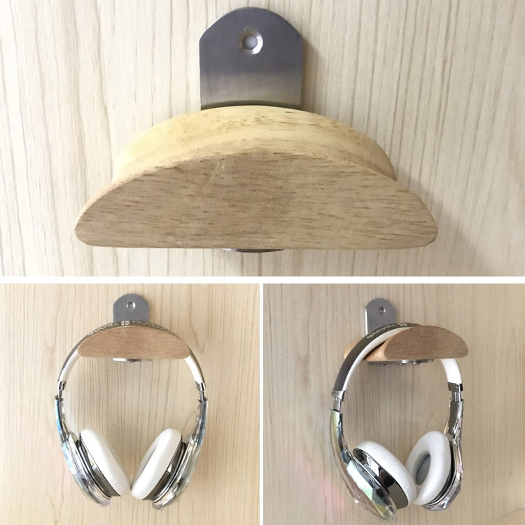 Square Stainless Steel Patch + Solid Wood Wall-mounted Headset Holder
